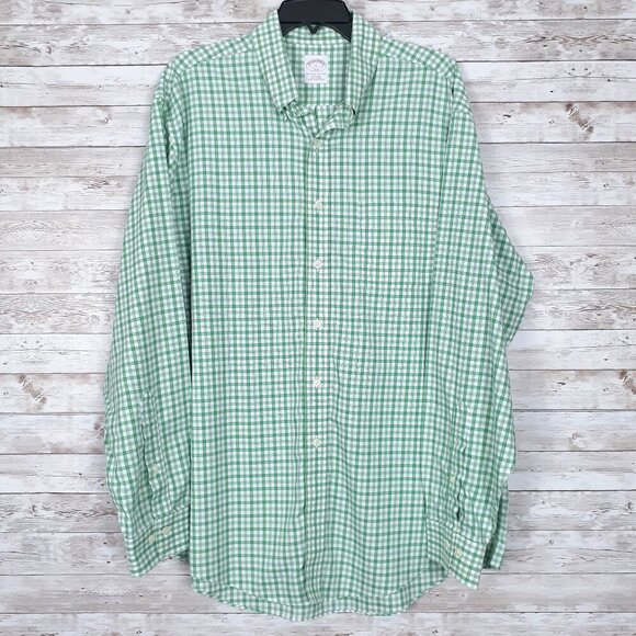 Brooks Brothers 346 Mens Button Down Shirt L Long Sleeve Green Plaid 820 - Picture 1 of 5